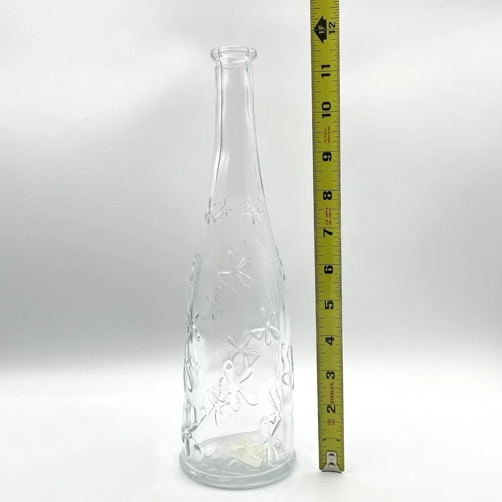Vintage‎ IKEA Emma Dafnäs Embossed Glass Daisy Bottle Vase Clear Floral Flowers